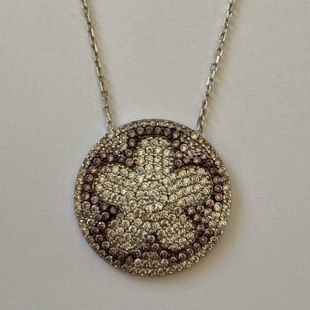 925 Silver purple flower round cz necklace